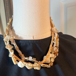 Natural Shell Multi-Strand Necklace in Cream and Tan